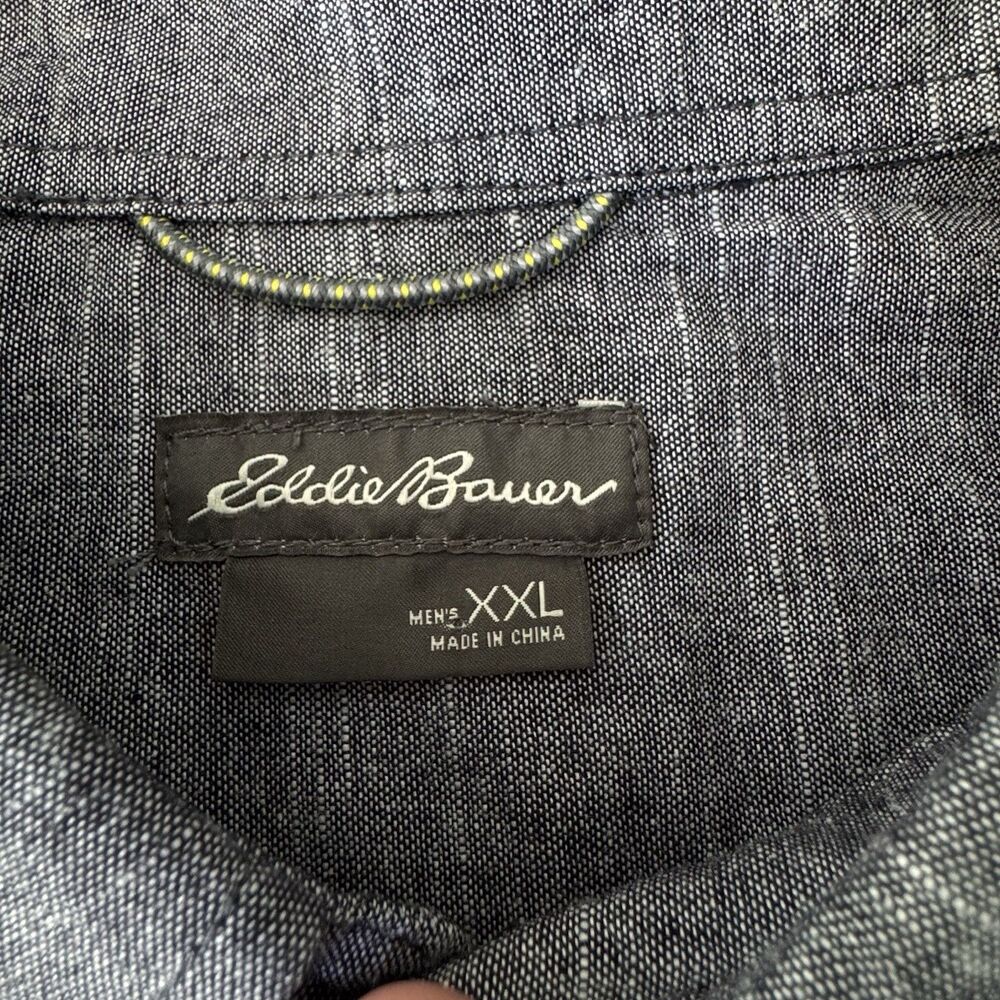 Eddie Bauer Button Up Shirt Men XXL Gray Blue Chambray NWT Short Sleeve Cotton - Picture 5 of 14